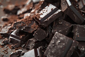 Ultra Hd Picture of Dark Chocolate Tile Pieces Covered in Chocolate Powder
