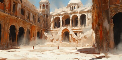 Middle Eastern Palace Ruins with Figures