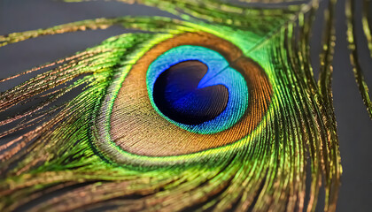 Vibrant hues illuminate the delicate structure of a peacock feather, showcasing nature's artistry in an eye-catching close up.