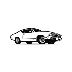 Classic american muscle car monochrome vector art illustration isolated
