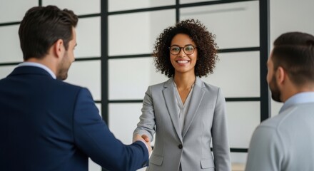 Successful Job Interviewer and Candidates Shaking Hands
