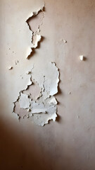 Section of wall with peeling plaster and underlying discoloration indicating moisture damage assessment during restoration