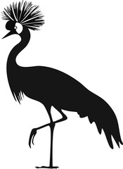Elegant Crowned Crane Birds Silhouette Vector EPS A Stunning Black and White Illustration of a Majestic Bird