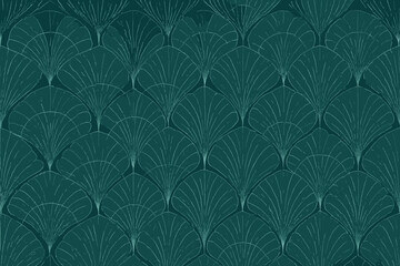Elegant ginkgo leaf pattern in dark green with fine line details