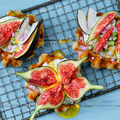 Crispy Waffles with Fresh Figs, Mint, and Honey