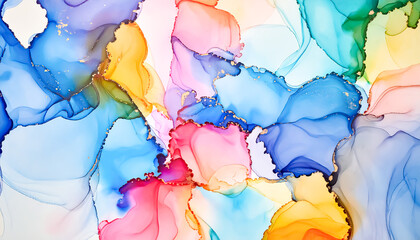 Dynamic inkscape of vibrant blue, pink, and yellow alcohol ink creates a stunning abstract design perfect for backgrounds and graphics.