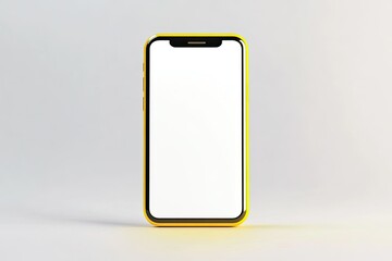 Clear Pixel Visual of White Empty Screen Yellow Mobile Phone Isolated on White Background