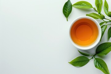 High Resolution of Fresh Tea in a Bowl on White Background