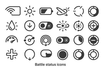 Fototapeta premium Set of battle status icons with futuristic symbols on dark interface