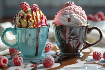Sharp Picture of Delicious Ice Cream in Mugs