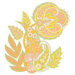 Paisley vector isolated pattern. Damask floral illustration in batik style
