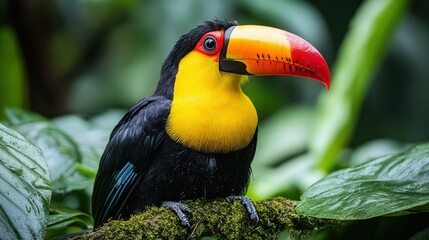 Fototapeta premium Toucan with colorful beak perched in lush greenery