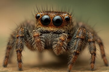 A close up of a jumping spider with big eyes