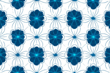 Seamless glowing blue flower pattern with radiating petal symmetry