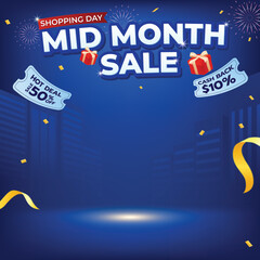 Mid Month Sale Blue City Promotion Background