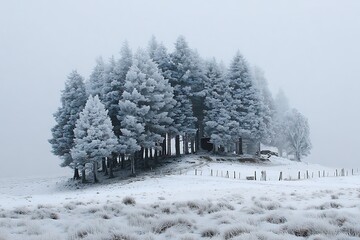 Chic snowy tree cluster in circular clearing scene  
