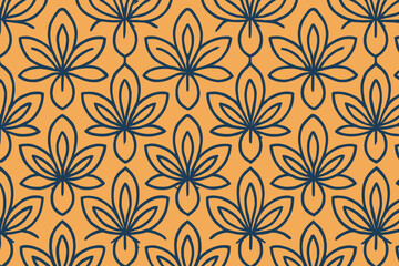 Fototapeta premium Seamless floral pattern with dark blue outlines on orange background