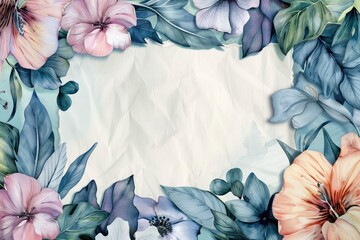 Ultra Quality Image of Watercolor Floral Frame with White Paper in Middle