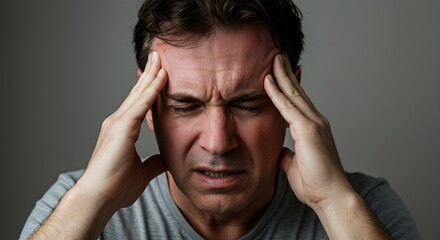 Man suffering from intense head pain, clutching his temples in despair, showcasing the physical manifestation of emotional distress.