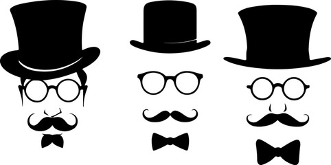 Set of Gentleman Silhouette Vector Art, Elegant Male Silhouette Collection, Classic Gentleman Vector Silhouettes, Vintage Man Silhouette Art Set, Formal Male Pose Vector Art, Suit and Hat Silhouette V