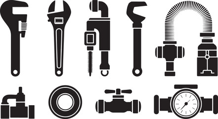 Fototapeta premium Plumbing Mechanic Pipe Wrench Tool Set