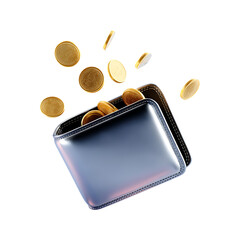 3D illustration of wallet with coin on transparent background PNG