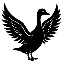 Stylized black silhouette of a goose with wings spread wide