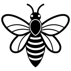 Stylized black and white icon of a bee with wings and stripes