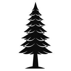 Stylized black silhouette of a coniferous evergreen tree on a white background