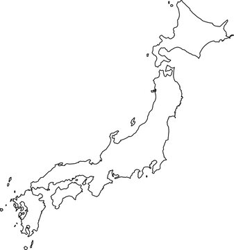Blank map of Japan showing only national borders. Ideal for educational, geographical, or custom design purposes. No internal divisions.


