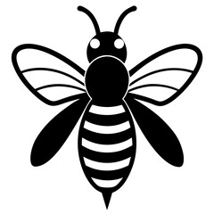 Stylized black and white icon of a honey bee with stripes and wings