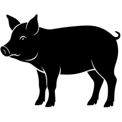 Stylized black silhouette of a pig standing on a white background