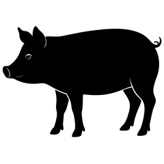 Black silhouette of a pig standing on a white background
