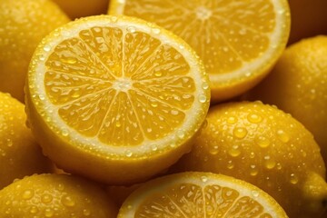 A pile of lemons with water droplets on them