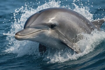 Fototapeta premium A dolphin jumping out of the water in the ocean