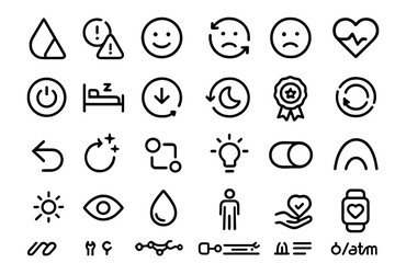Collection of minimal line icons, featuring health, wellness, and technology symbols.