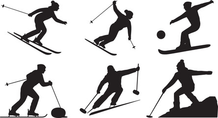 Dynamic Skiing Winter Sport Activity Silhouettes
