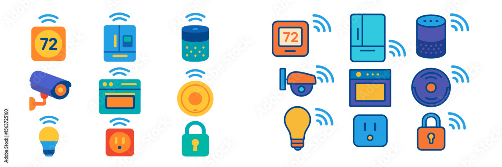 Aufkleber Smart home devices and connected technologies showcase various functionalities and features in colorful icons