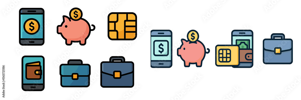 Poster digital finance symbols illustrating budgeting and saving concepts for modern money management