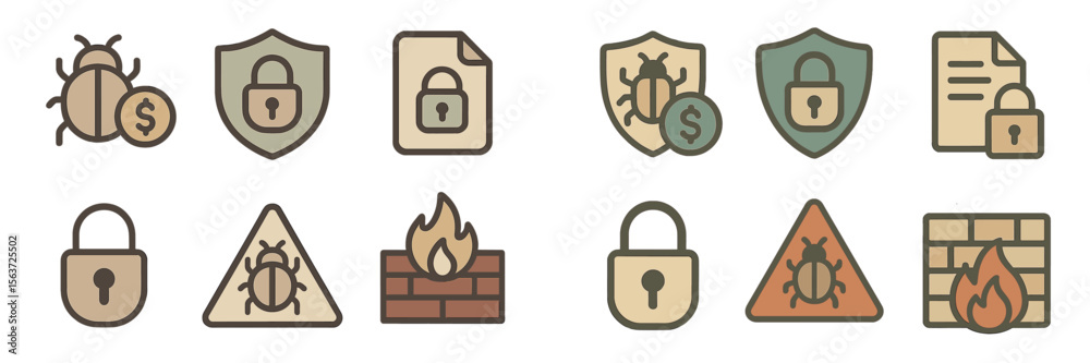 Poster Security icons representing various digital threats and protection measures during a tech workshop