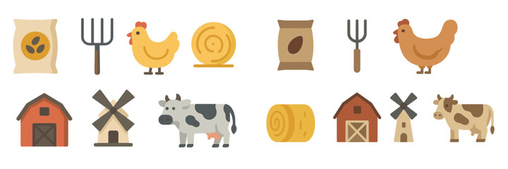 Farm animals and equipment illustrate rural life and agricultural practices in a simple and playful style