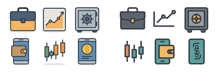 Obraz premium Financial and business icons representing data analysis, security, and mobile transactions for digital finance