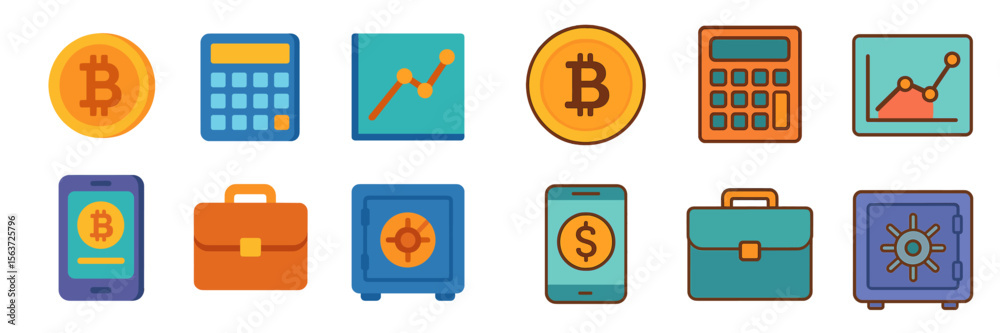 Poster Cryptocurrency icons representing digital currency transactions, analysis, and secure storage methods