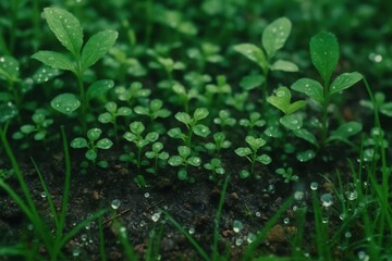 a close up of a small plant with water droplets on it