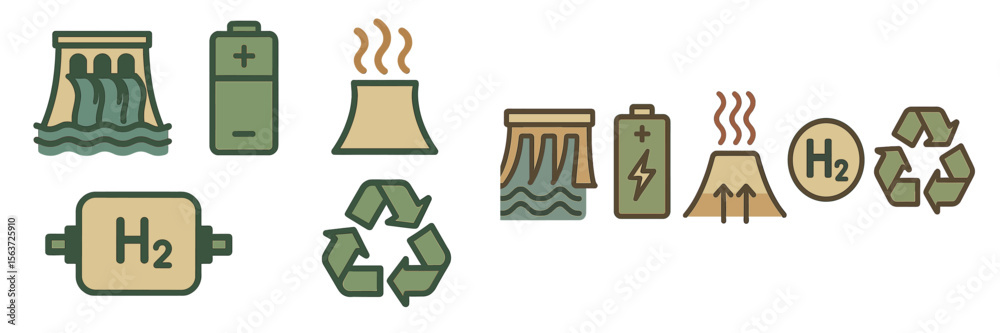 Aufkleber hydrogen energy concepts illustrated with symbols and icons related to sustainable power sources in 