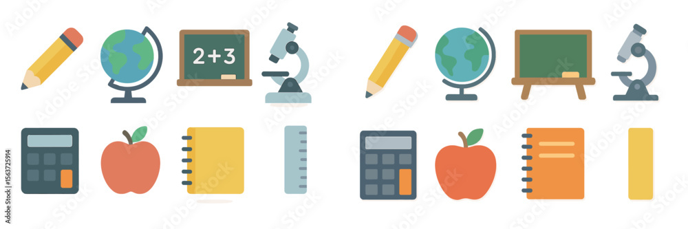 Poster educational icons showcasing learning tools such as pencils, globes, and calculators in a colorful l