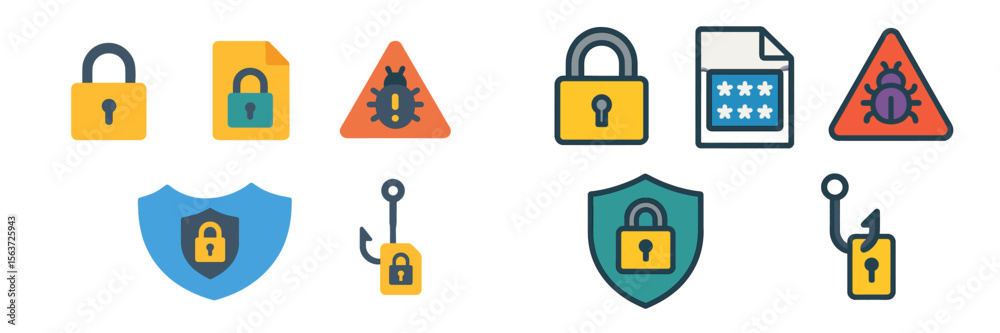Poster various security icons representing online safety and malware protection in a modern design style
