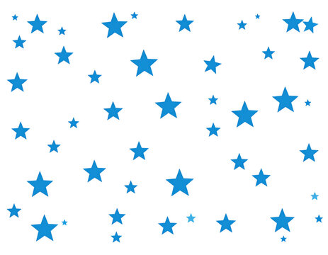 Scattered blue stars of varying sizes on a black background pattern isolated on transparent background