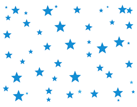 Scattered blue stars of varying sizes on a black background pattern isolated on transparent background - Powered by Adobe