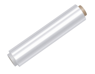 A roll of clear plastic cling wrap isolated on a black background view isolated on transparent background